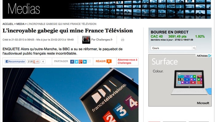 France Télévisions, « un bateau échoué au bord de la Seine » ?