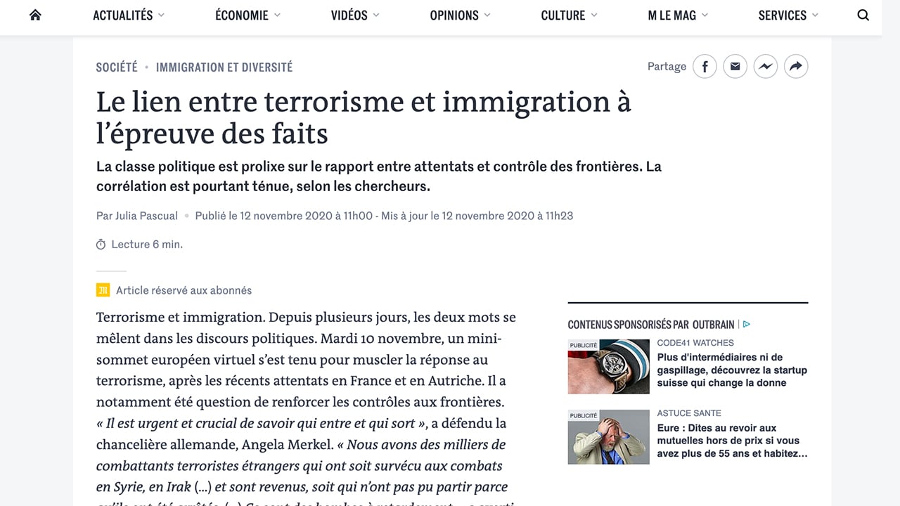 Terrorisme et immigration selon Le Monde : pas d’huile sur le feu et pas d’amalgame