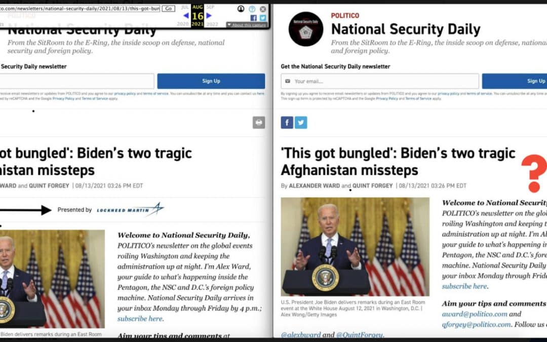 Un exemple d’influence de l’industrie d’armement sur les médias, Politico et Lockheed Martin
