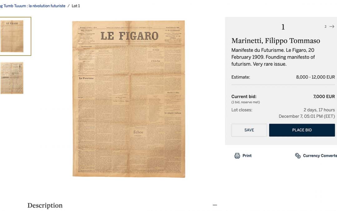 La Une du Figaro sur Marinetti aux enchères