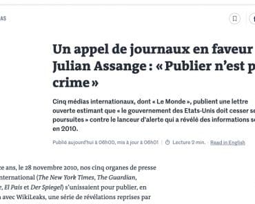 Un appel de cinq journaux en faveur de Julian Assange