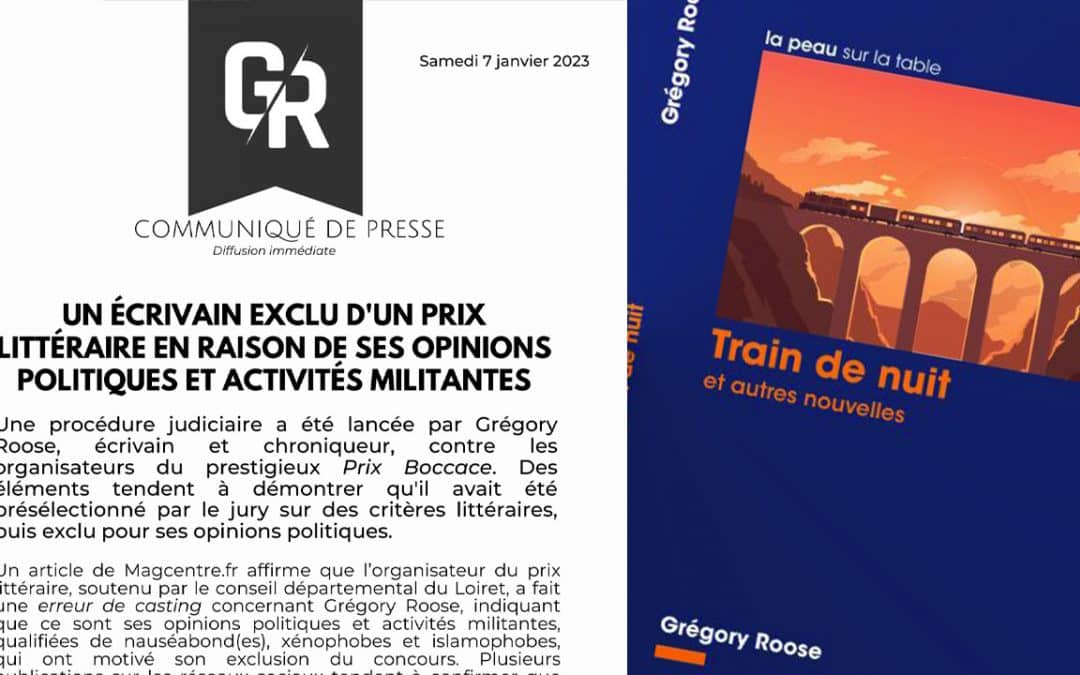 Gregory Roose exclu d’un prix littéraire pour raisons politiques