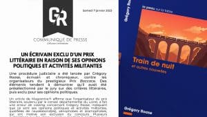 Gregory Roose exclu d’un prix littéraire pour raisons politiques