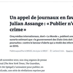 Un appel de cinq journaux en faveur de Julian Assange